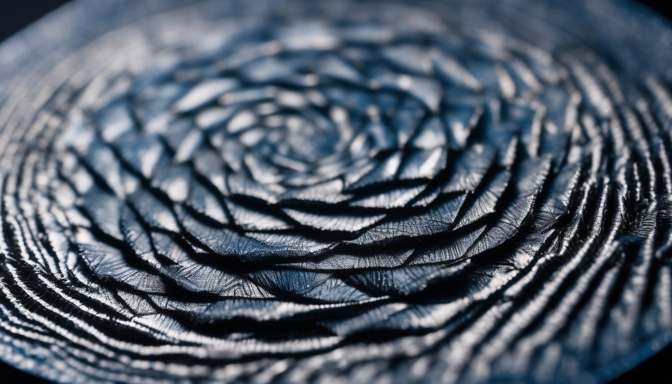 An abstract macro texture of fine concentric ridges under raking light.